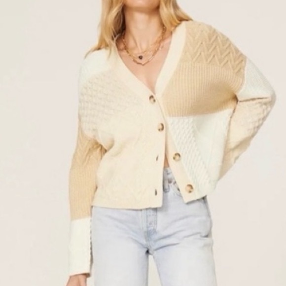 Rails Sweaters - Rails Reese Cream/Tan Patchwork Knit Button up Cardigan Sweater Women's Size Xs